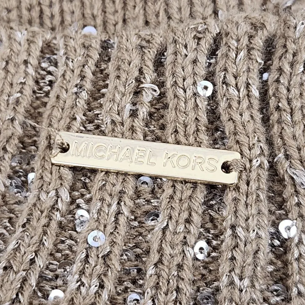 NWT {Michel Kors} Scarf and Hat Set Brown and Sequin NWT
